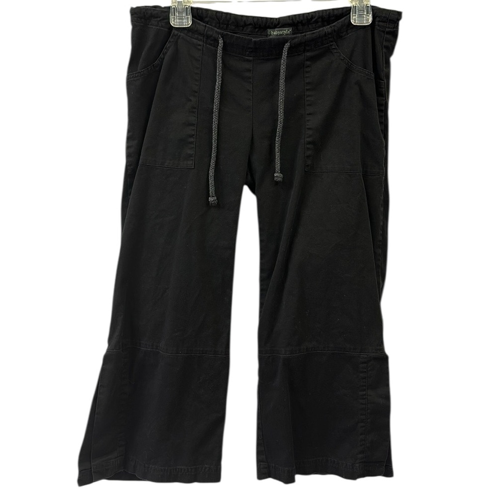 Babystyle Maternity Black Drawstring Slit Leg Cotton Blend Wide Leg Pants Small